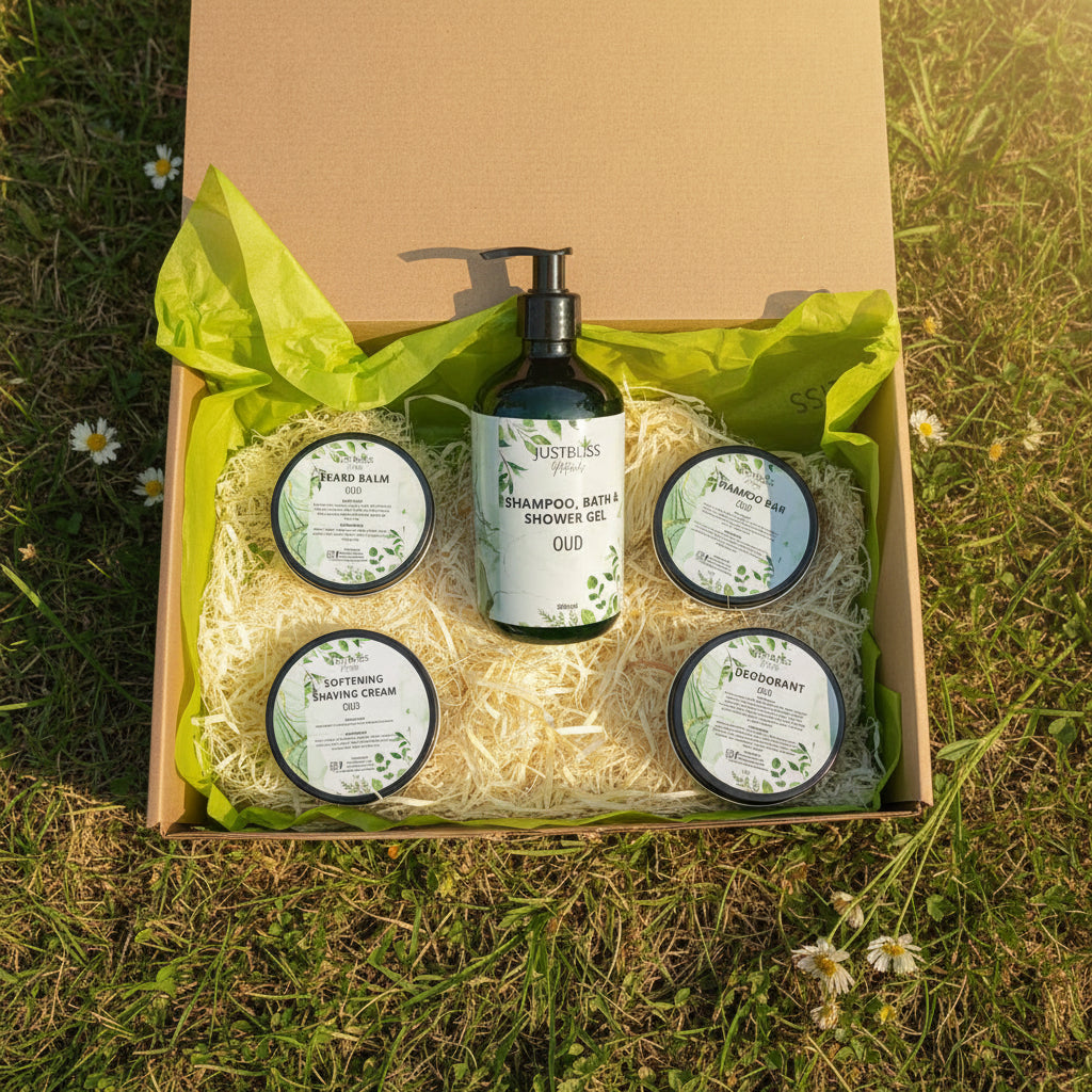 Oud Shaving Gift Box For Him - Plant-Based - JUSTBLisS Naturals