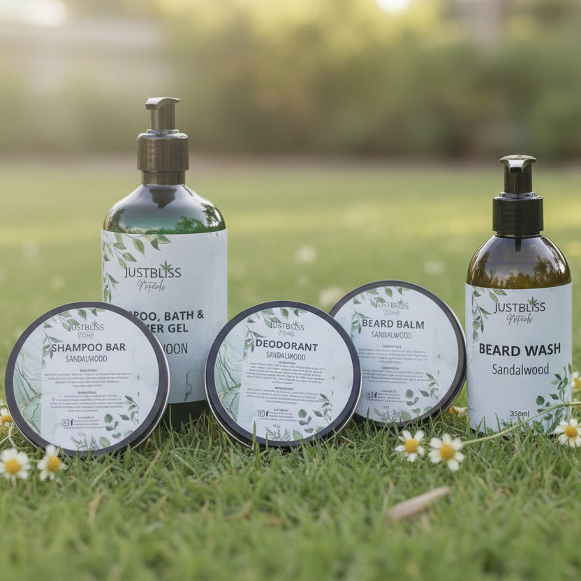 Sandalwood Bliss Box – For Him (Beard Wash & Balm) - JUSTBLiSS Naturals