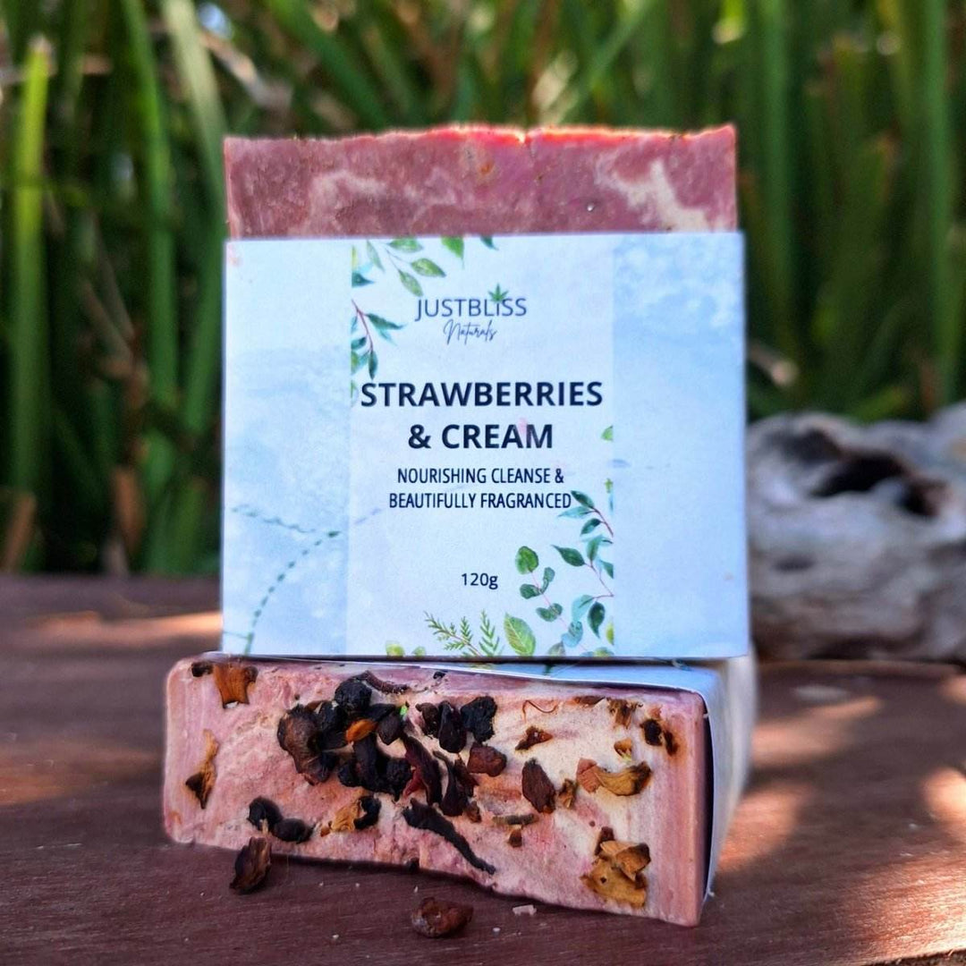 Strawberries &amp; Cream Exfoliating Soap Bar – Vegan, Handmade Glow - JUSTBLiSS Naturals