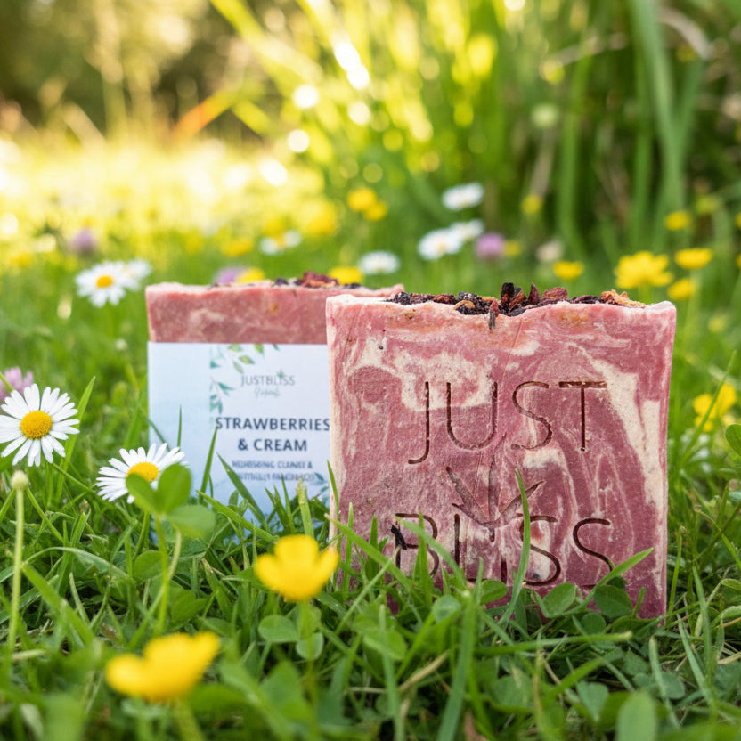 Strawberries & Cream Exfoliating Soap Bar – Vegan, Handmade Glow - JUSTBLiSS Naturals