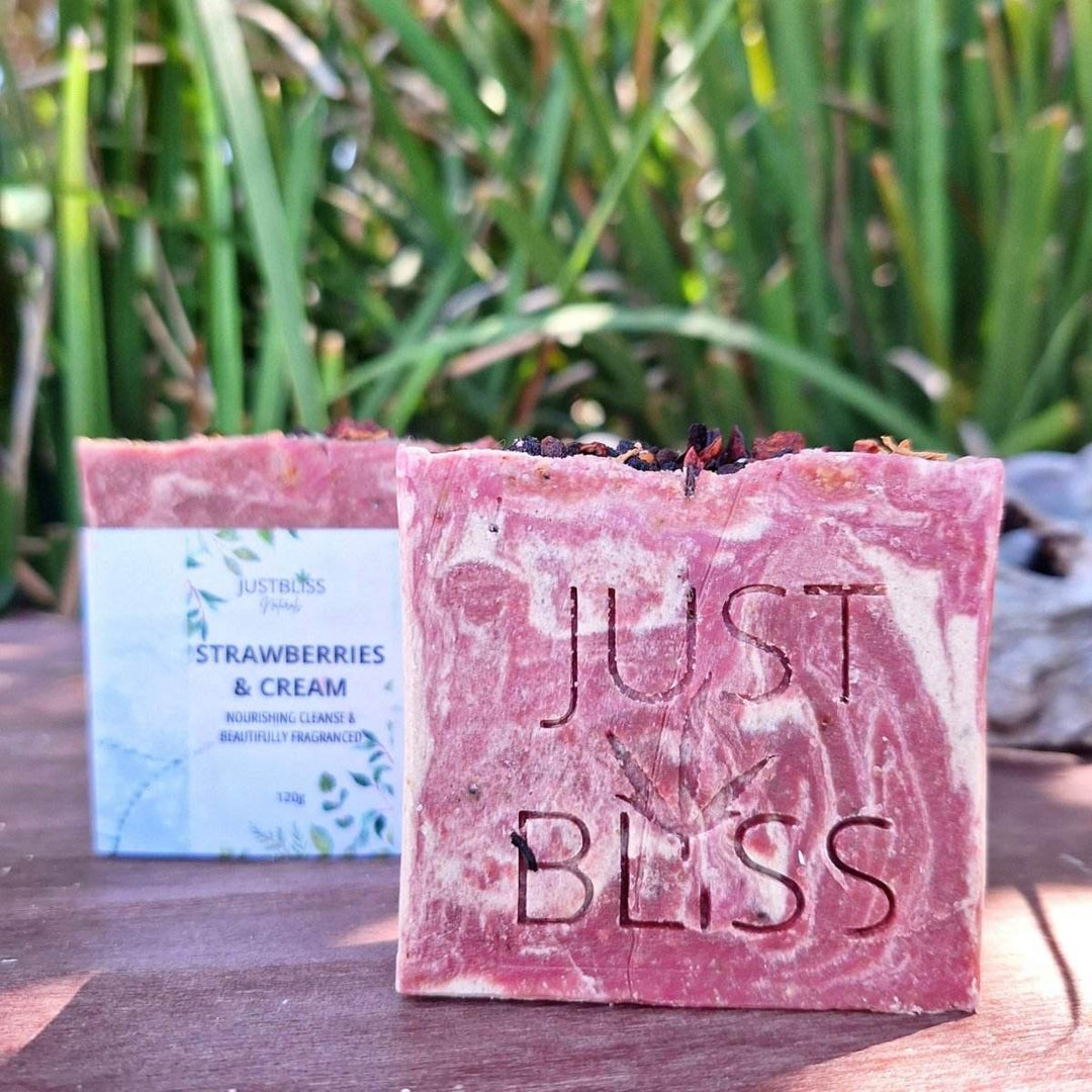 Strawberries &amp; Cream Exfoliating Soap Bar – Vegan, Handmade Glow - JUSTBLiSS Naturals