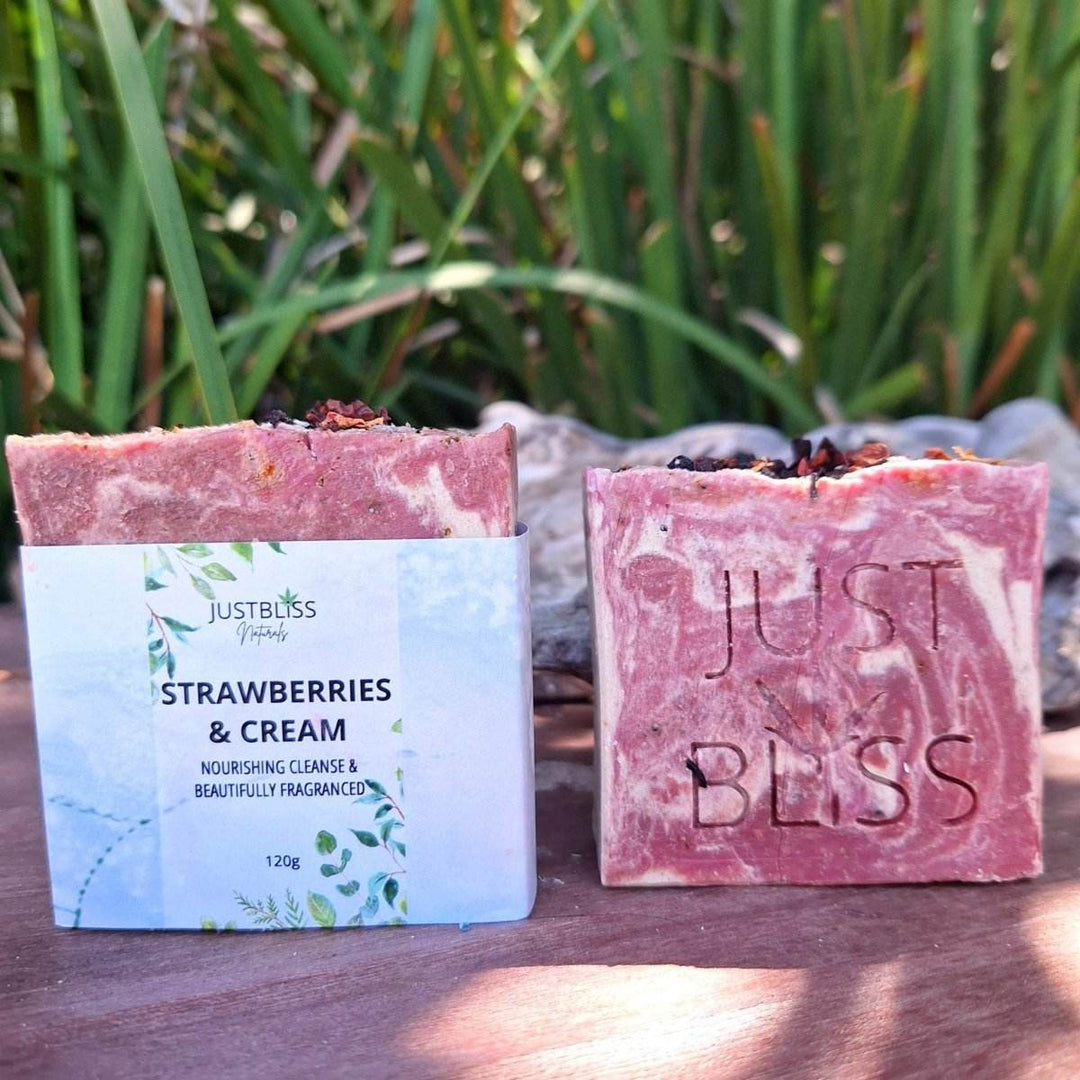 Strawberries & Cream Exfoliating Soap Bar – Vegan, Handmade Glow - JUSTBLiSS Naturals