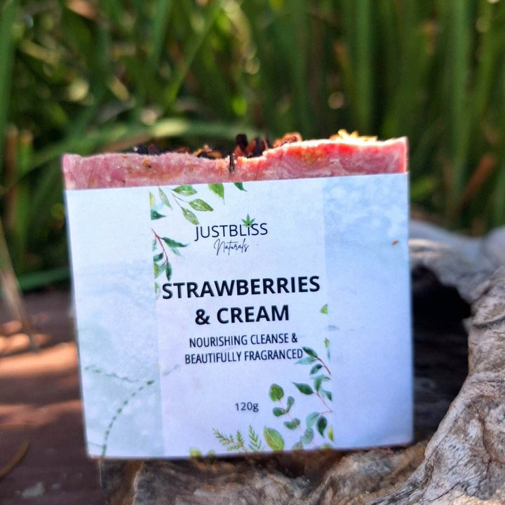 Strawberries &amp; Cream Exfoliating Soap Bar – Vegan, Handmade Glow - JUSTBLiSS Naturals