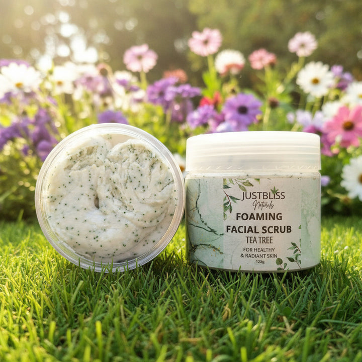 Tea Tree &amp; Mint Facial Scrub – Natural Exfoliant for Clear, Radiant Skin - JUSTBLiSS Naturals