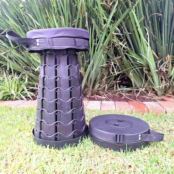 Portable Collapsible Stool / Folding Chairs - Black with Cushion - JUSTBLiSS Naturals