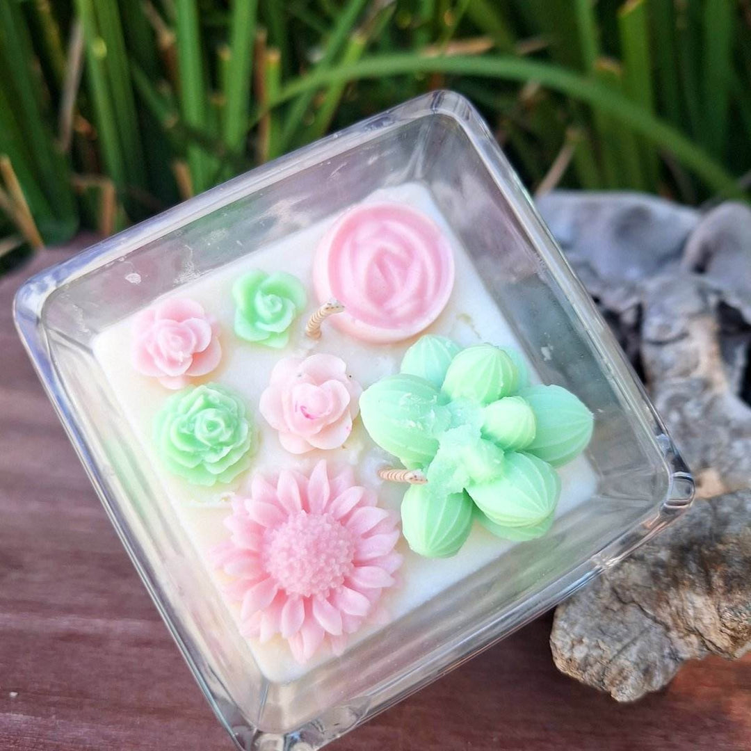 CACTUS FLOWER CANDLE: Succulent Garden with Daisy (200g) - JUSTBLiSS Naturals