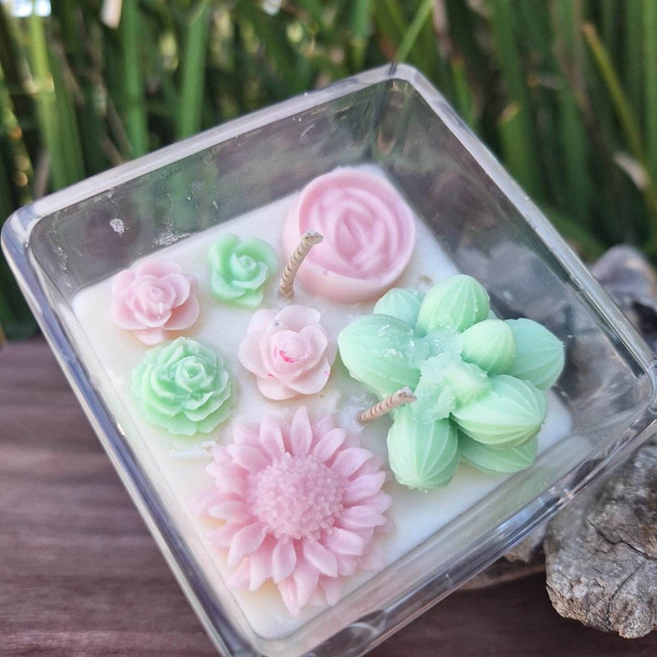 CACTUS FLOWER CANDLE: Succulent Garden with Daisy (200g) - JUSTBLiSS Naturals