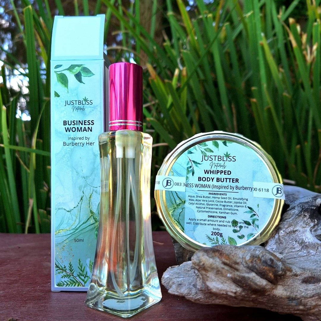 Floral Perfume and Whipped Body Butter for business women, featuring sophisticated fragrance and luxurious skin hydration.