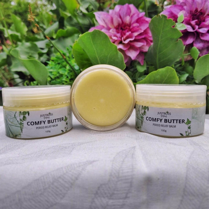 Comfy Butter – Herbal Period Relief Balm with Shea & Essential Oils JUSTBLiSS Naturals
