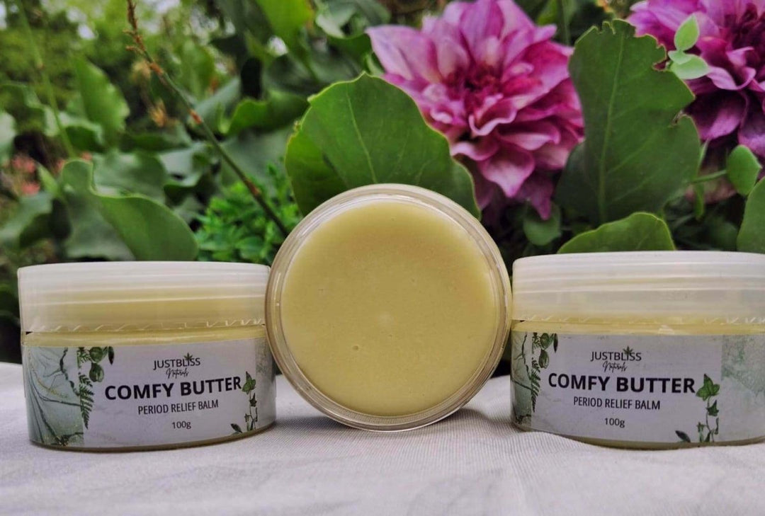 Comfy Butter – Herbal Period Relief Balm with Shea & Essential Oils JUSTBLiSS Naturals