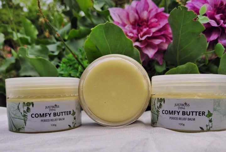 Comfy Butter – Herbal Period Relief Balm with Shea & Essential Oils JUSTBLiSS Naturals