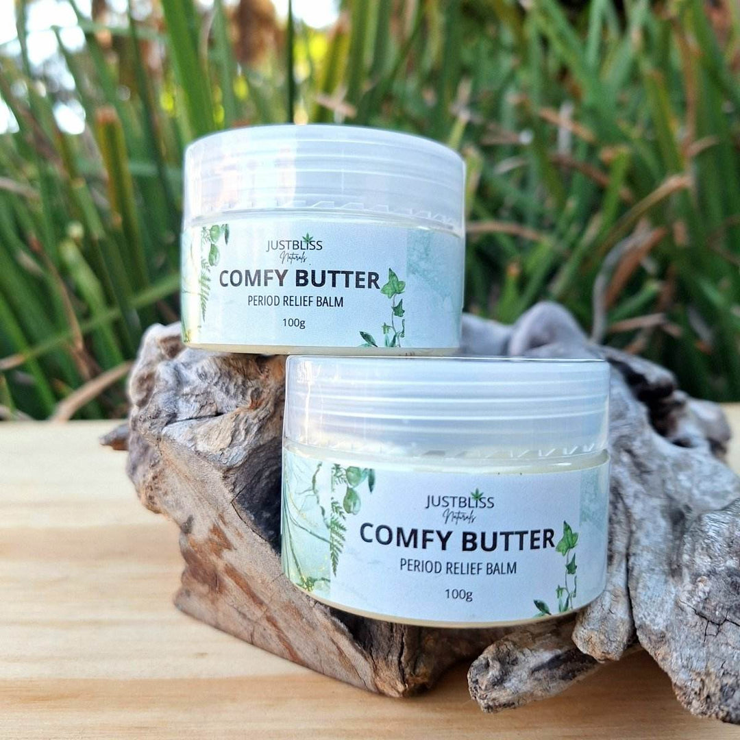 Comfy Butter – Herbal Period Relief Balm with Shea & Essential Oils - JUSTBLiSS Naturals