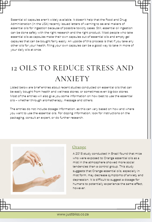 Essential Oils for Stress & Anxiety Relief – 20 - Page Digital Guide (A4 PDF) JUSTBLiSS Naturals