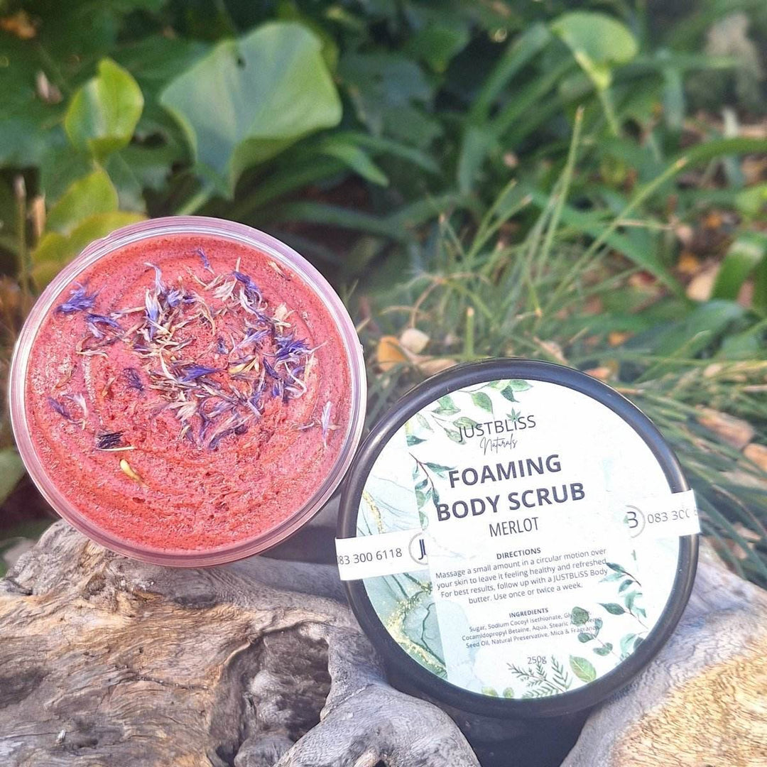 Merlot Scented Self-Care Bundle – Whipped Body Butter, Shampoo Bar & Scrub - JUSTBLiSS Naturals