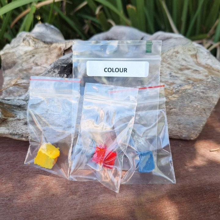 DIY soap making kit color blocks and fragrance oils for creating handmade glycerin soaps.