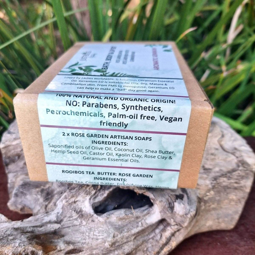 GIFT BOX: Geranium Essential Oil Bath, Body & Lip Gift Box - JUSTBLiSS Naturals