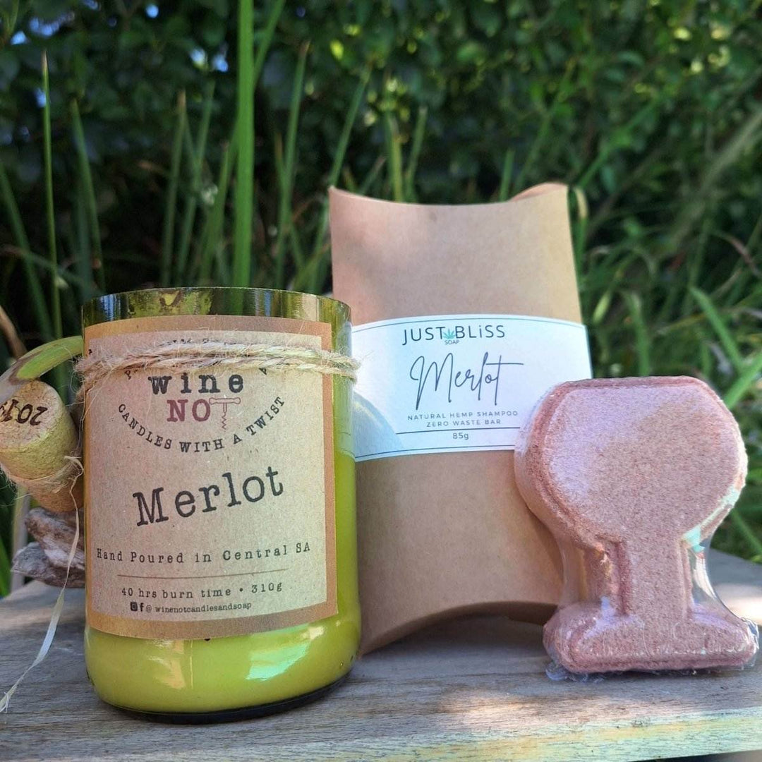GIFT BOX: Merlot Scented Candle, Bath Bomb & Shampoo Bar - JUSTBLiSS Naturals