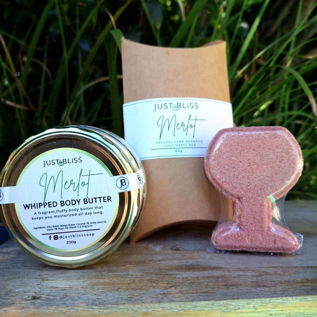 GIFT BOX: Merlot Scented Candle, Wine Glass Bath Bomb & Body Butter - JUSTBLiSS Naturals