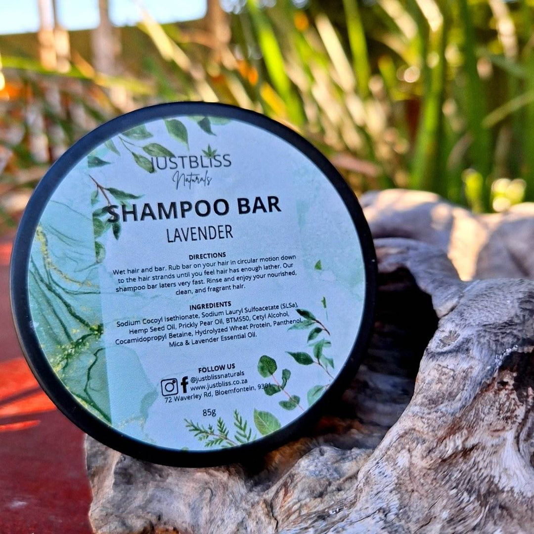 Eco-friendly lavender Shampoo Bar in reusable tin for all hair types.