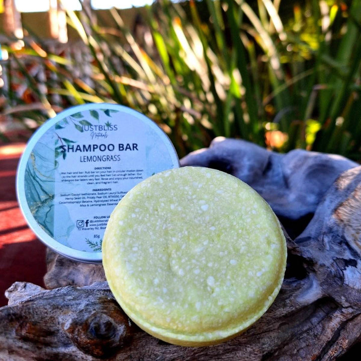 Eco-friendly Shampoo Bar in reusable tin, Lemongrass variant, for cleansing and hydrating hair care.
