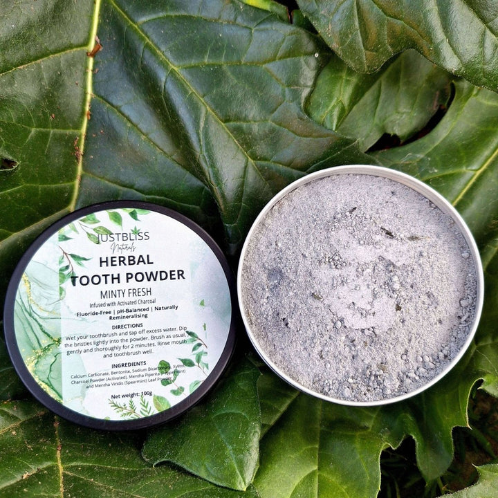 Herbal Tooth Powder – Minty Fresh, Fluoride - Free Natural Whitening JUSTBLiSS Naturals