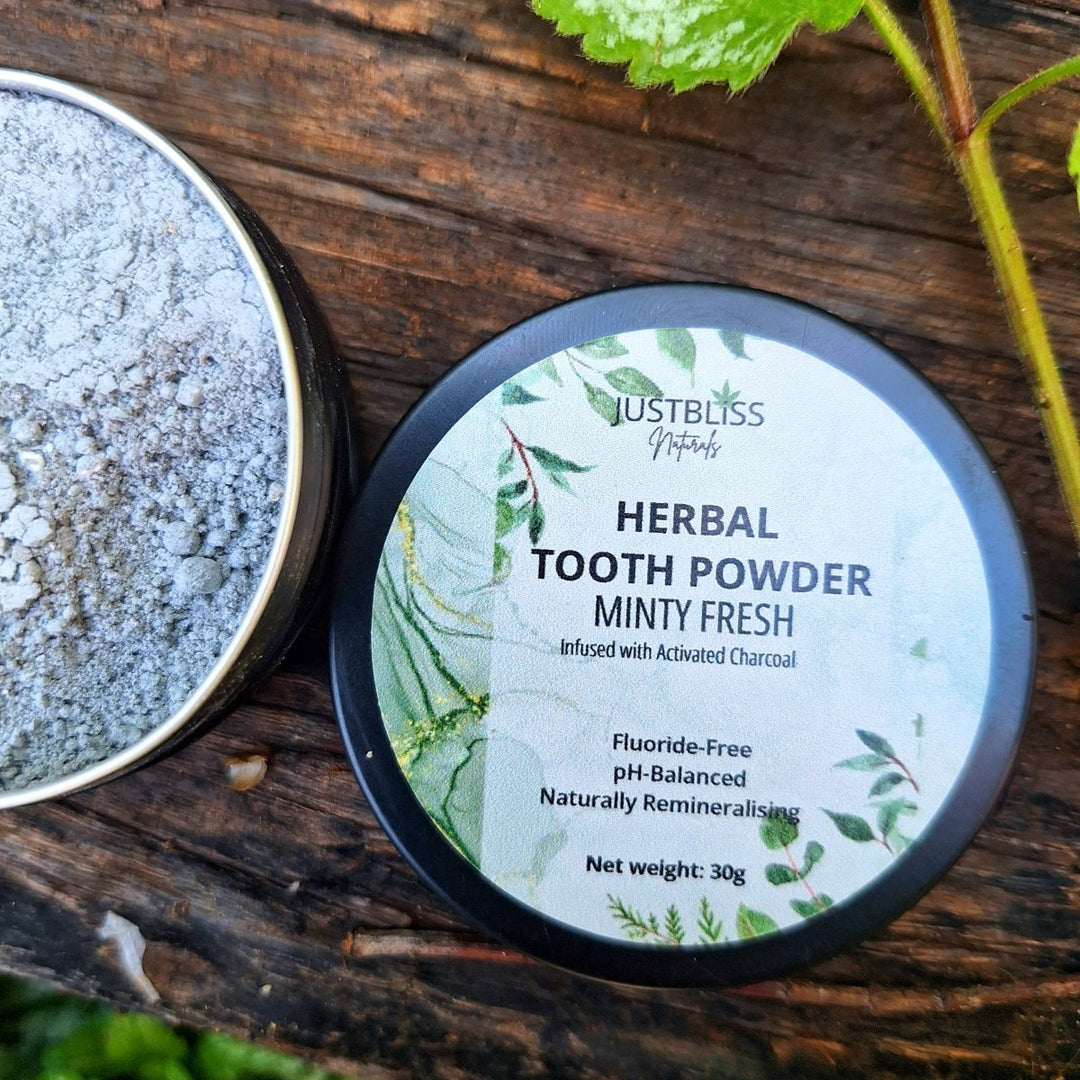 Herbal Tooth Powder – Minty Fresh, Fluoride - Free Natural Whitening JUSTBLiSS Naturals