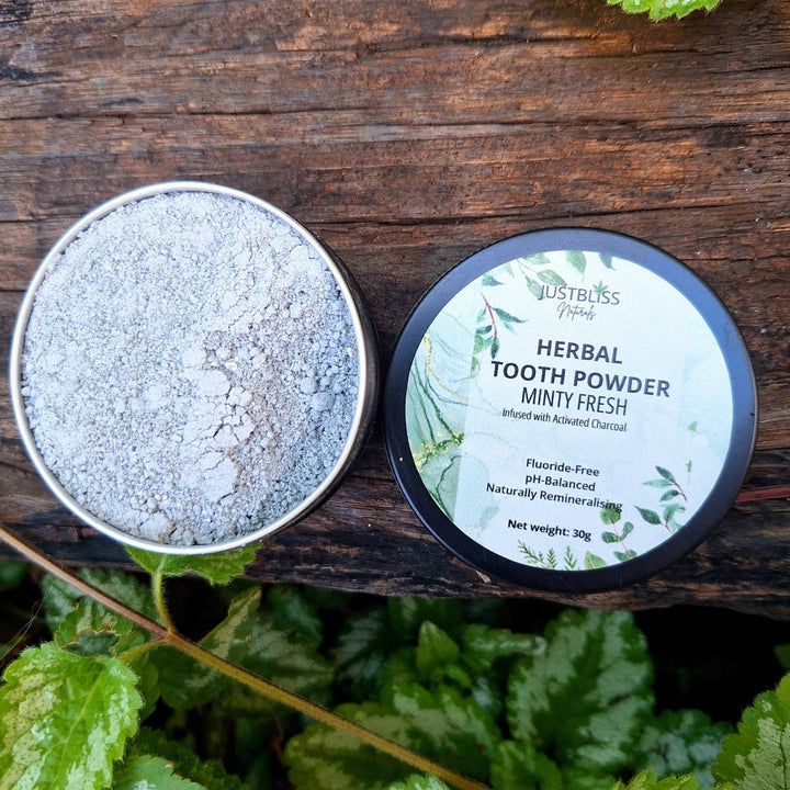 Herbal Tooth Powder – Minty Fresh, Fluoride - Free Natural Whitening JUSTBLiSS Naturals