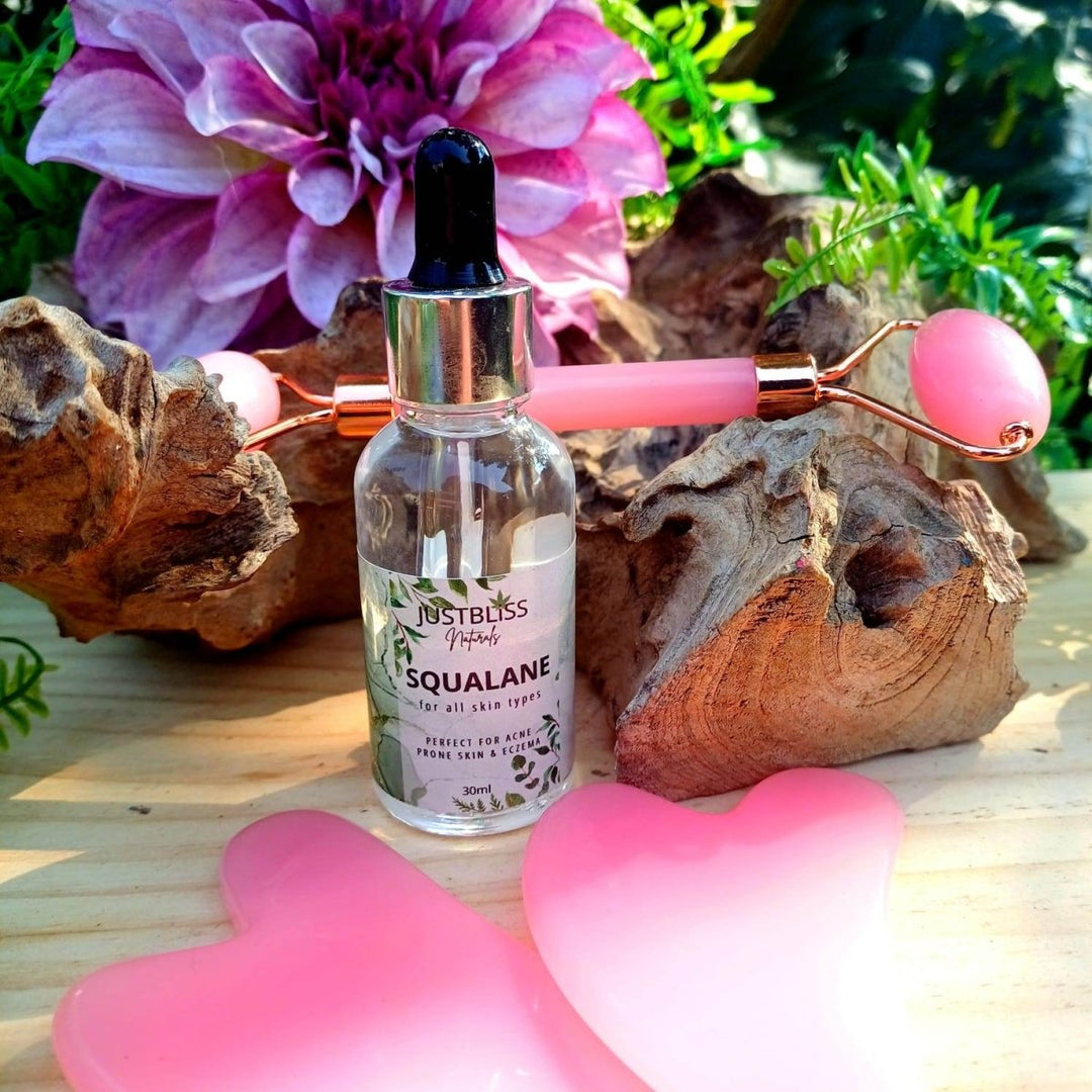 Jade Facial Roller & Squalane Oil Set – Plant - Based Glow & Self - Care JUSTBLiSS Naturals