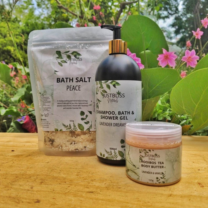 Lavender Self - Care Gift Bundle – Bath Salts, Body Butter & Gel Set JUSTBLiSS Naturals