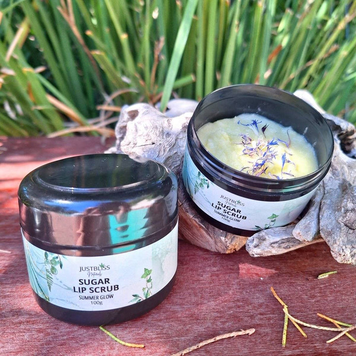 Sugar Scrub (Summer Glow) with nourishing oils and candelilla wax for soft, radiant lips.
