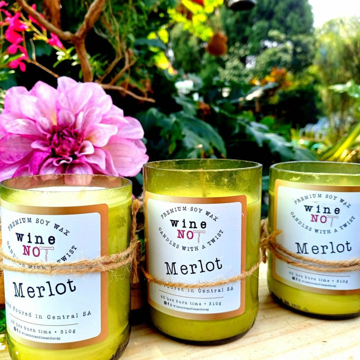 Merlot Upcycled Wine Bottle Soy Candle – Vegan, Eco - Friendly Gift JUSTBLiSS Naturals