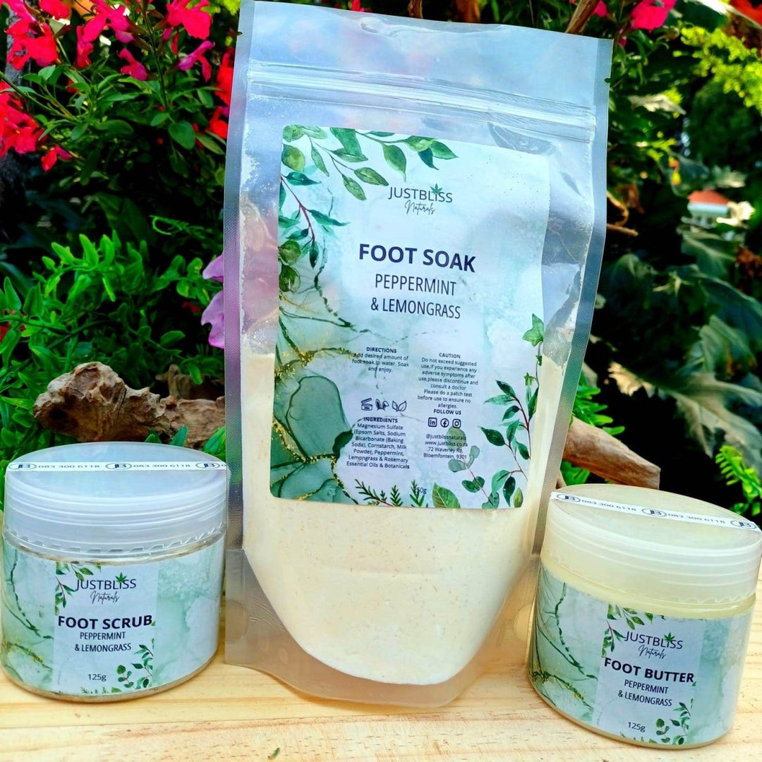 Natural Foot Care Trio Bundle – Soak, Scrub & Balm with Peppermint & Lemongrass JUSTBLiSS Naturals