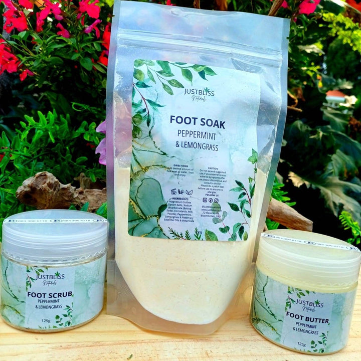 Natural Foot Care Trio Bundle – Soak, Scrub & Balm with Peppermint & Lemongrass JUSTBLiSS Naturals