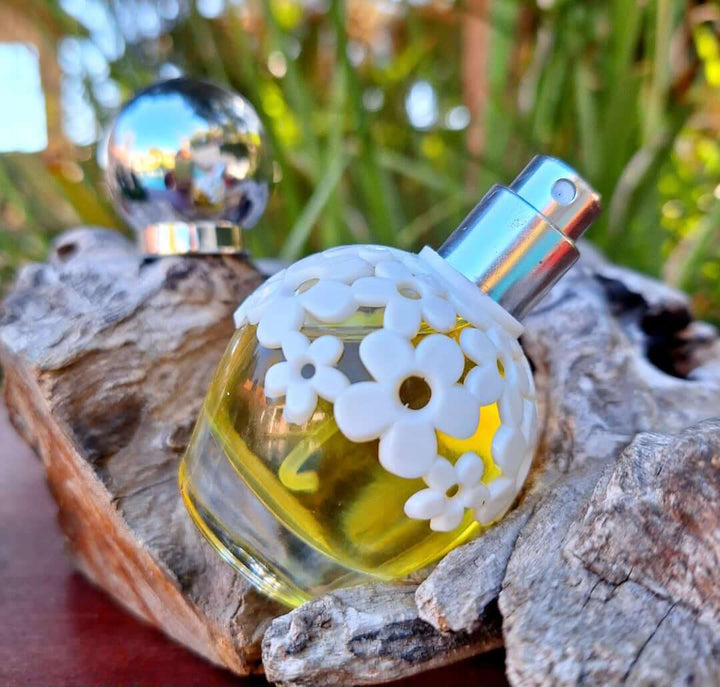 30ml floral perfume in a decorative flower-patterned bottle, oil-based fragrance for women.