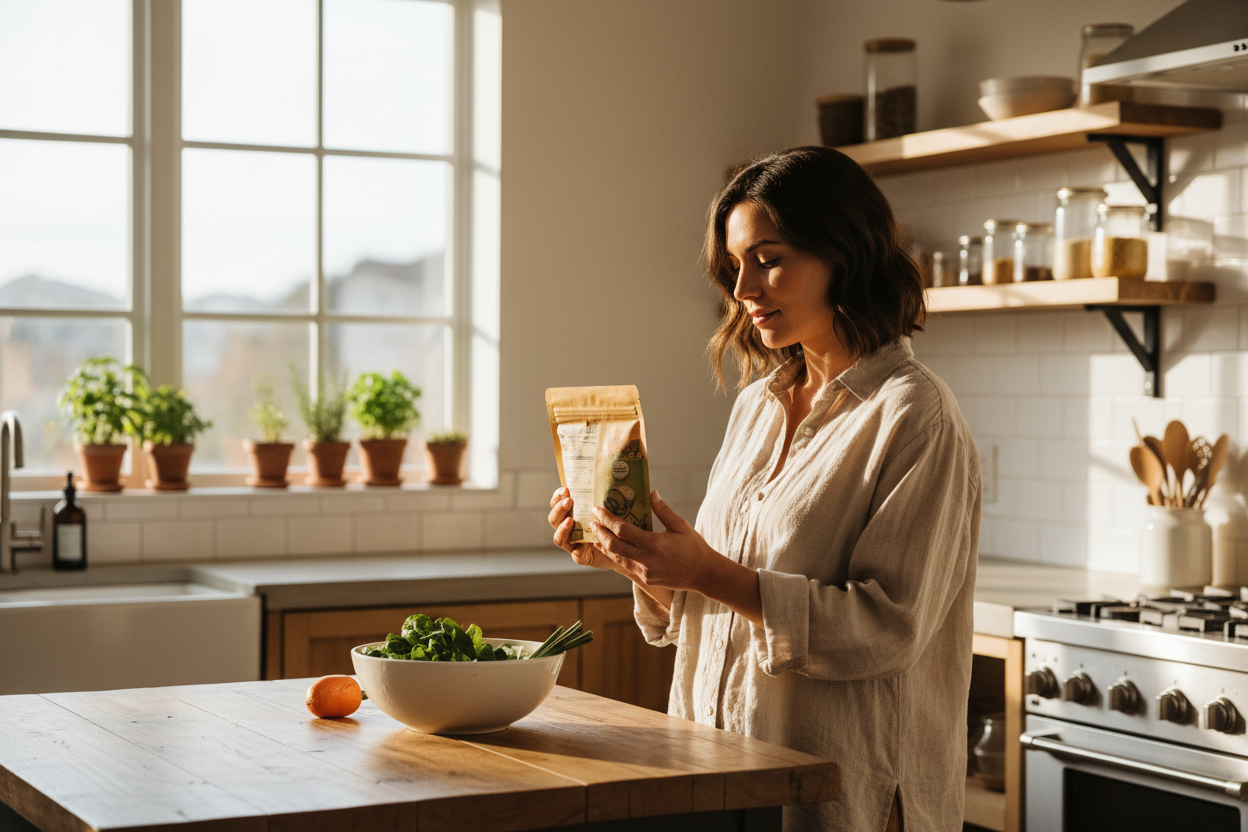 Person reading a food label