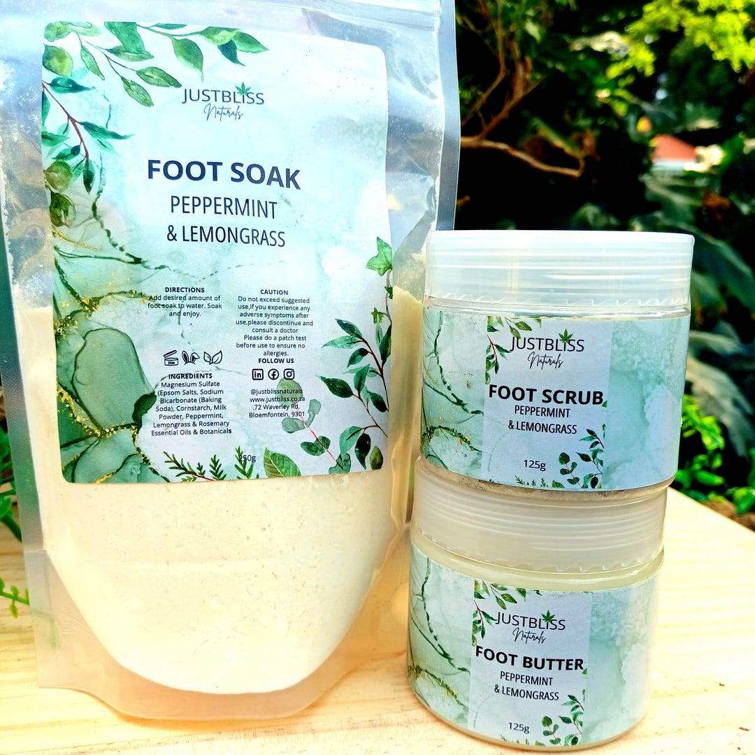 BUNDLES- FOOT CARE: Peppermint & Lemongrass (Soak, Scrub & Balm) - JUSTBLiSS Naturals