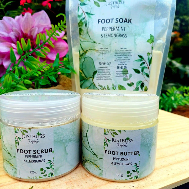BUNDLES- FOOT CARE: Peppermint & Lemongrass (Soak, Scrub & Balm) - JUSTBLiSS Naturals