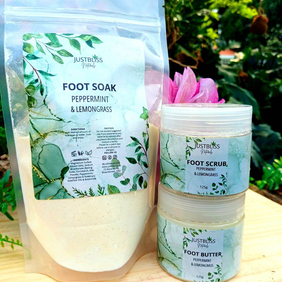 BUNDLES- FOOT CARE: Peppermint & Lemongrass (Soak, Scrub & Balm) - JUSTBLiSS Naturals