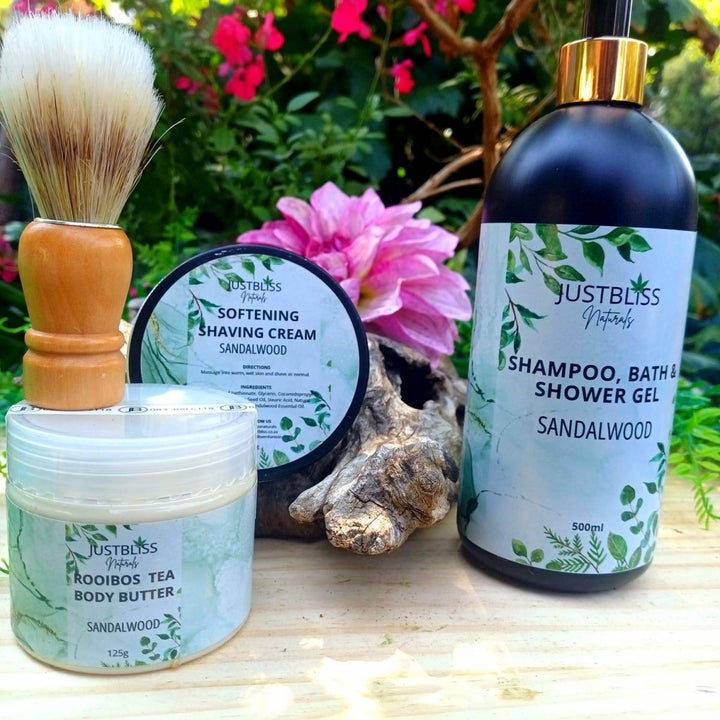 Sandalwood Men’s Grooming Gift Set – Natural, Eco - Friendly Self - Care JUSTBLiSS Naturals