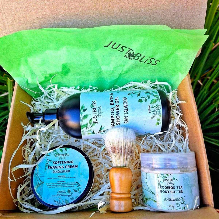 Sandalwood Men’s Grooming Gift Set – Natural, Eco - Friendly Self - Care JUSTBLiSS Naturals