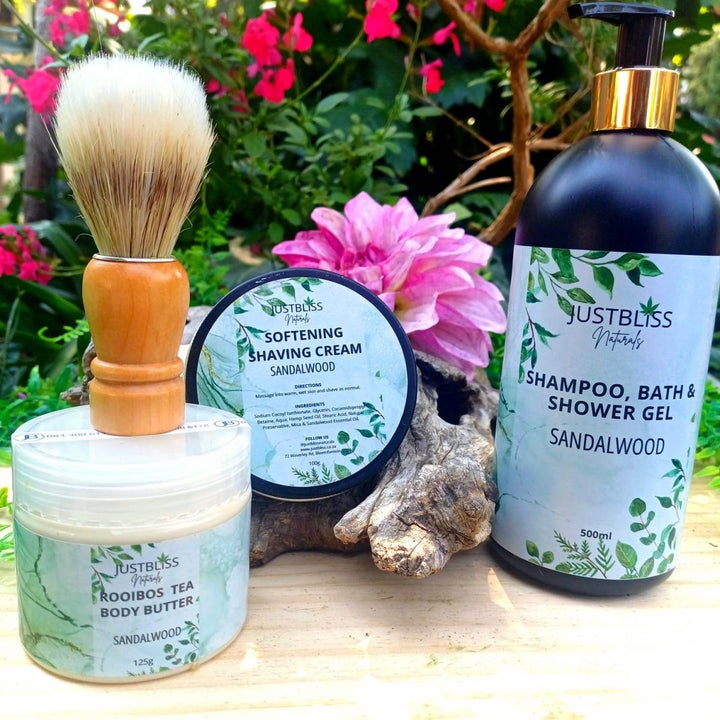 Sandalwood Men’s Grooming Gift Set – Natural, Eco - Friendly Self - Care JUSTBLiSS Naturals
