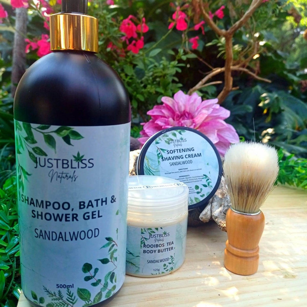 Sandalwood Men’s Grooming Gift Set – Natural, Eco - Friendly Self - Care JUSTBLiSS Naturals