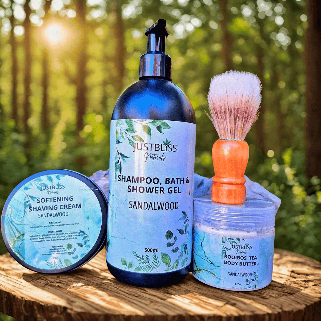 Sandalwood Men’s Grooming Gift Set – Natural, Eco - Friendly Self - Care JUSTBLiSS Naturals