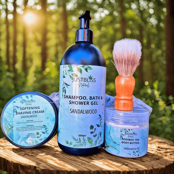 Sandalwood Men’s Grooming Gift Set – Natural, Eco - Friendly Self - Care JUSTBLiSS Naturals