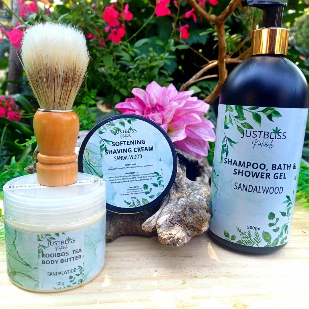 Sandalwood Men’s Grooming Gift Set – Natural, Eco - Friendly Self - Care JUSTBLiSS Naturals