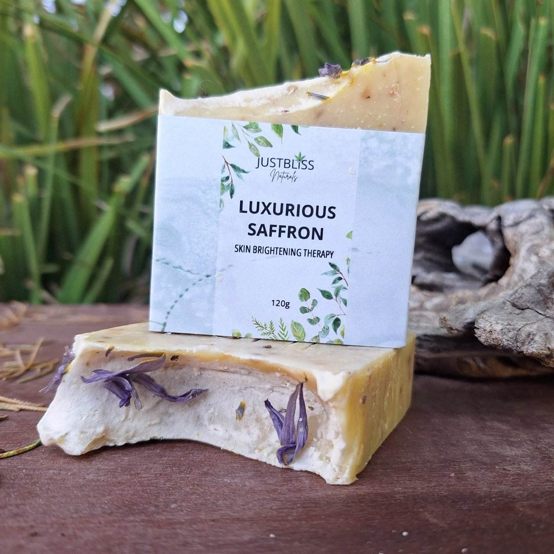 Luxurious Saffron soap bar for skin brightening therapy, featuring premium natural ingredients.