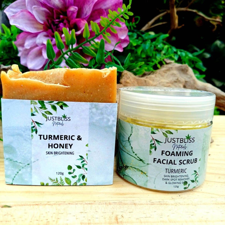 Turmeric Facial Care Combo – Brightening Soap & Exfoliating Scrub Duo JUSTBLiSS Naturals