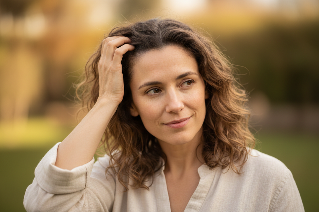 Woman experiencing stress-related hair loss