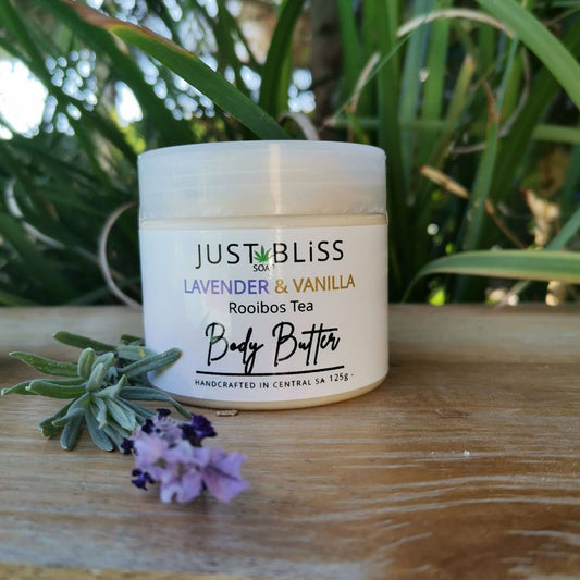 JUSTBLISS: Rooibos Tea BODY BUTTER: lavender and vanilla