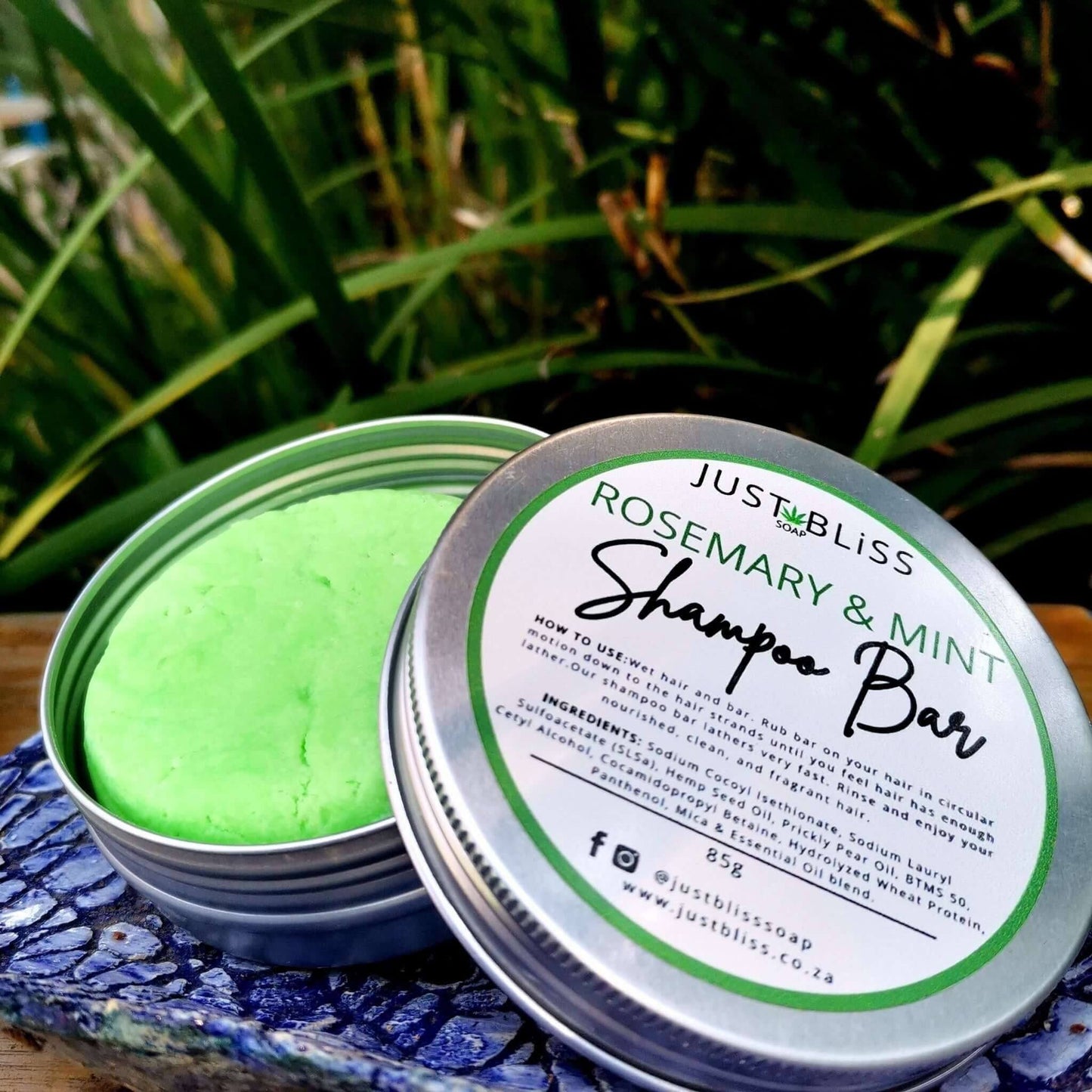  JUSTBLISS: SHAMPOO BAR in tin: rosemary and mint